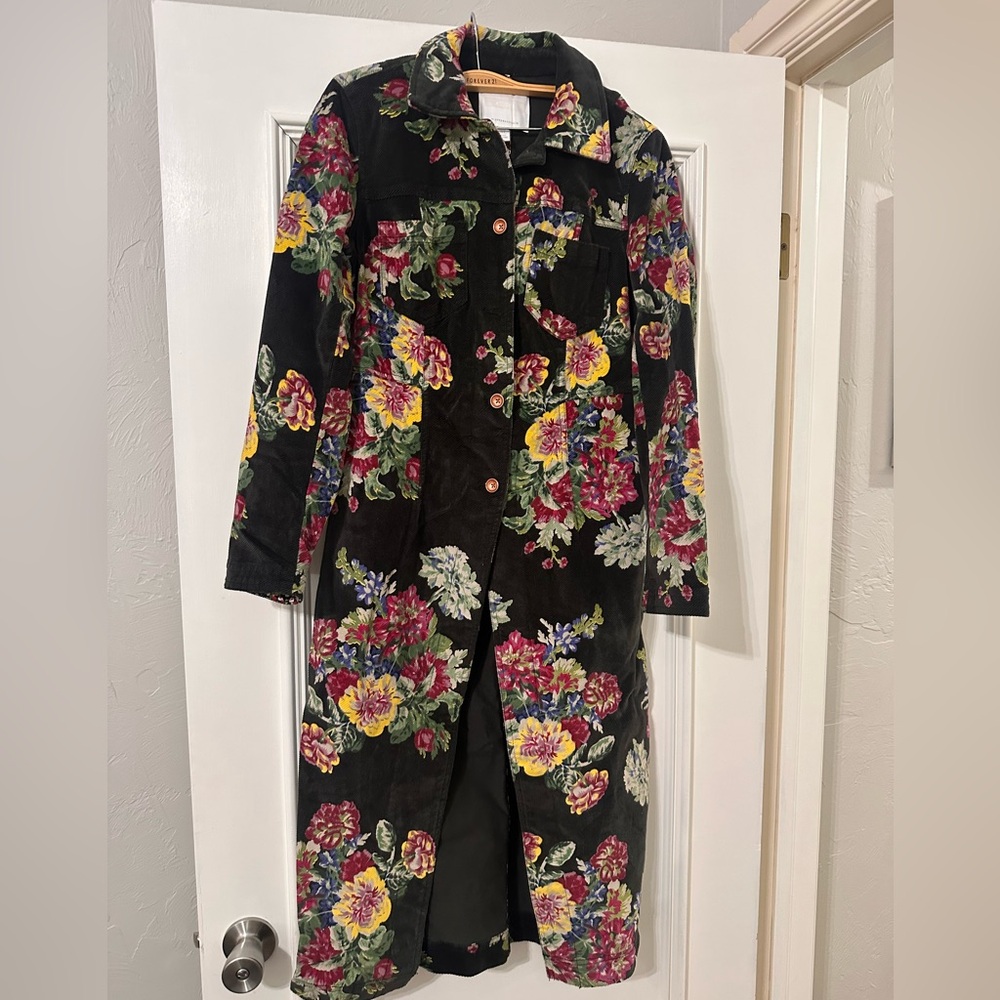 Anthropologie Black Floral Coat
